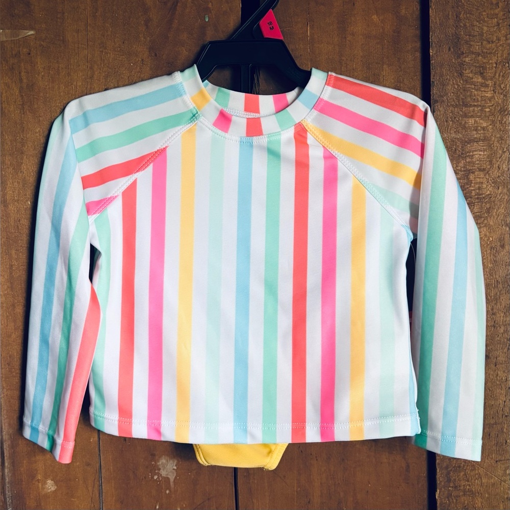 Colorful Rainbow Striped Kids Swim Shirt & bottoms Set 2pc Rashguard NEW!